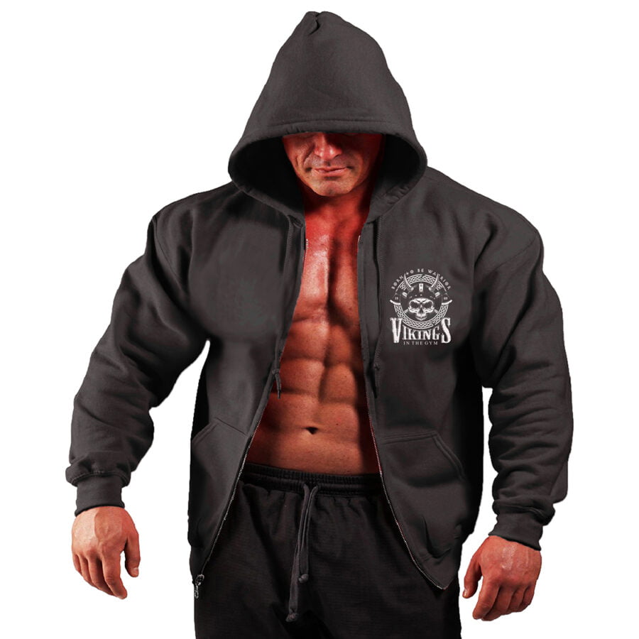 Bebak Classic Mens VIKING Zipper Hoodie Poly/Cotton Black