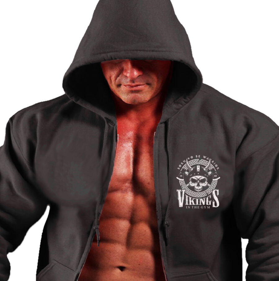 Bebak Classic Mens VIKING Zipper Hoodie Poly/Cotton Black - Image 2