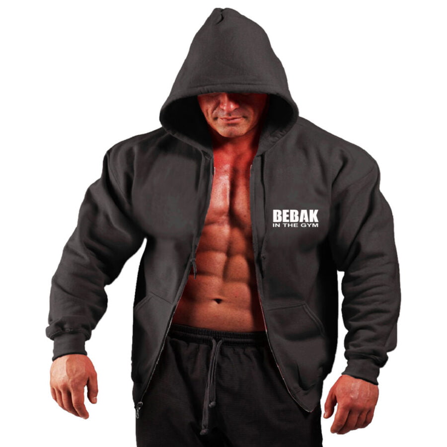 Bebak Classic Mens Zipper Gym Hoodie Poly/Cotton Black