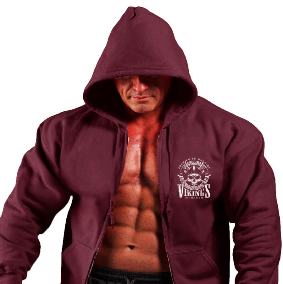 Bebak Classic Mens VIKING Zipper Hoodie Poly/Cotton Para maroon - Image 2