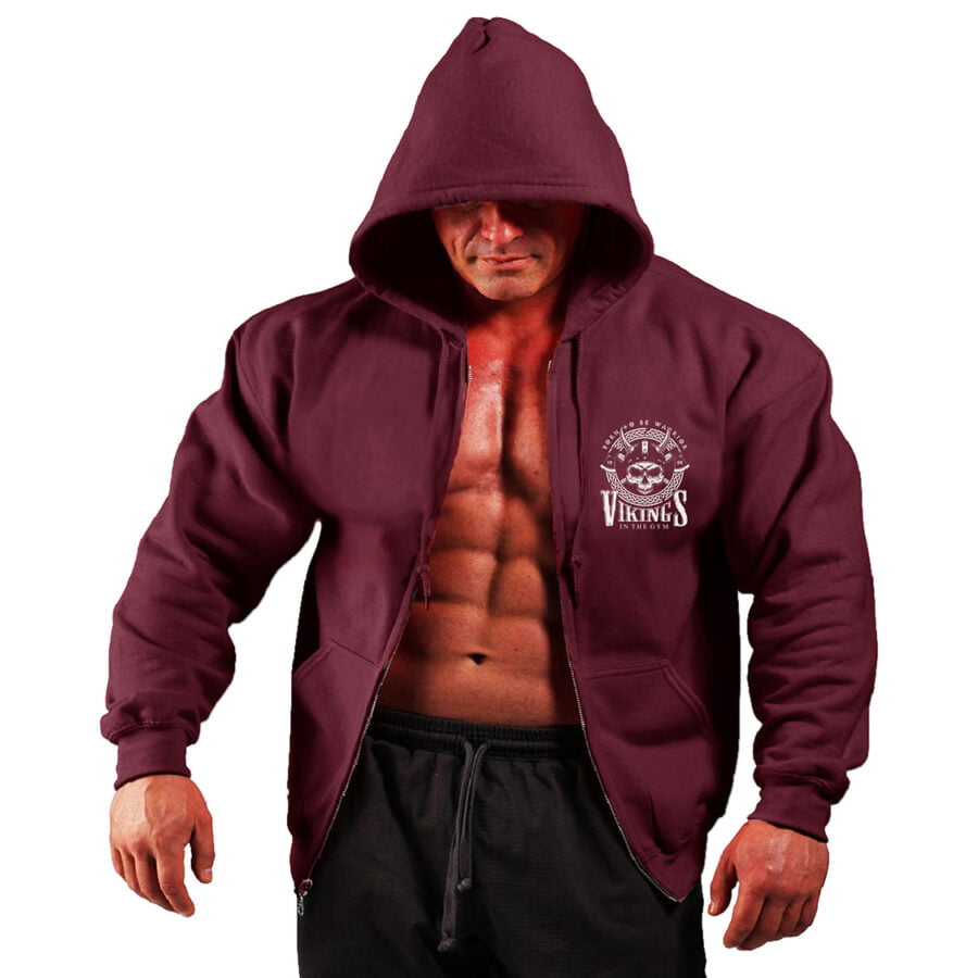 Bebak Classic Mens VIKING Zipper Hoodie Poly/Cotton Para maroon
