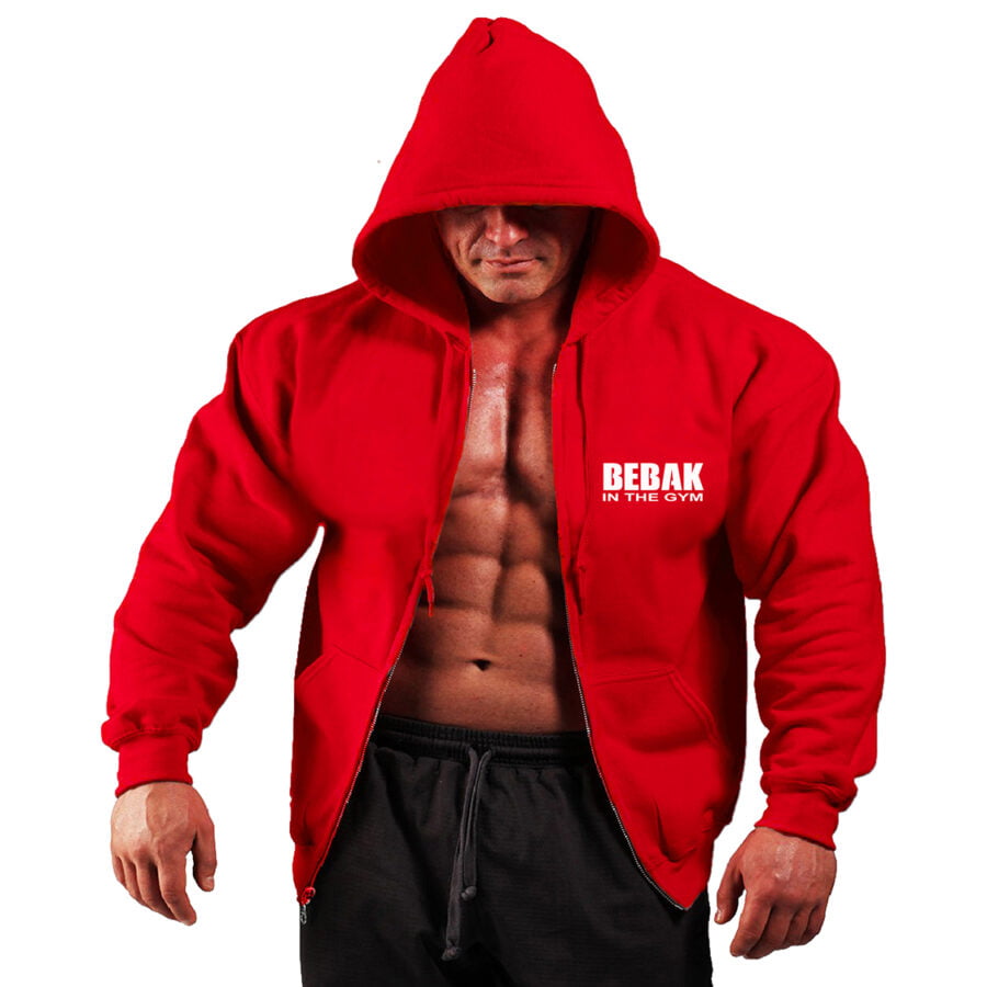 Bebak Classic Mens Zipper Gym Hoodie Poly/Cotton Red