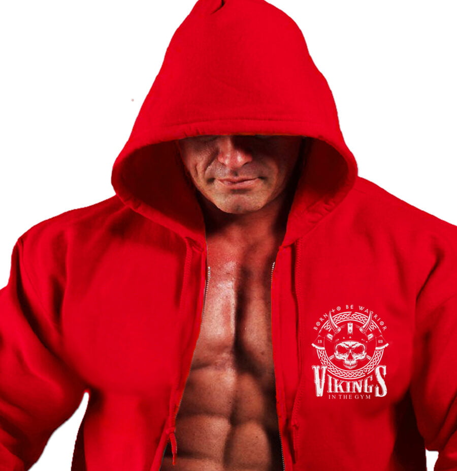 Bebak Classic Mens VIKING Zipper Hoodie Poly/Cotton Red - Image 2